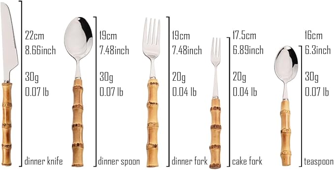 JASHII 20-piece Silver Stainless Steel Flatware Cutlery Set Silverware Knife Fork Spoon Set Bamboo Handle Dishwasher Safe for Dinner Buffet