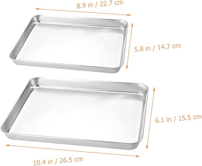2Pcs Square Stainless Steel Steamer Trays Deep Multi-Functional Kitchen Food Plates for Barbecue and Cooking Non-Stick Easy to Clean Suitable for Parties and Home Use