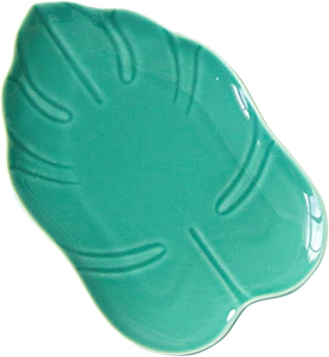 LIFKOME Ceramic Leaf-shaped Appetizer Plate for Desserts Fruits and Snacks Elegant Food Serving Dish for Parties Home Use and Catering Blue