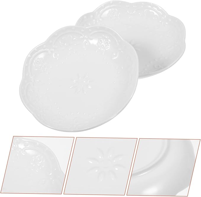 2pcs Embossed Ceramic Appetizer Plates Versatile Sauce Dishes for Soy Sauce Oil Seasonings Elegant White Design for Home Parties and Gifts