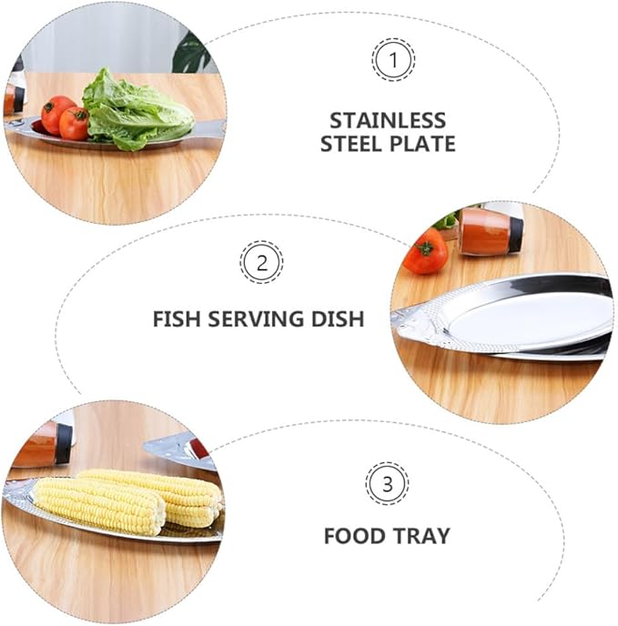 VOSAREA 2pcs Stainless Steel Fish Plate Charcuterie Boards Grilling Plate Serving Trays
