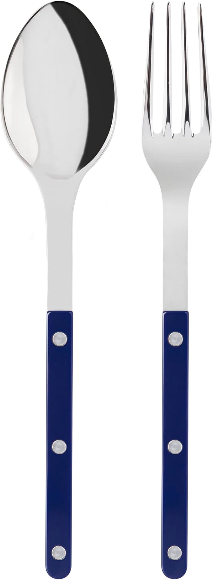 SABRE PARIS - 2-Piece Serving Set - Bistrot Collection - Large Fork & Large Spoon - Stainless Steel & Nylon - Dishwasher Safe - Navy Blue - Brilliant Finish