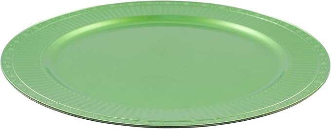 100 Pcs Antique Charger Plates Bulk 13 Inch Embossed Rim Plastic Party Dinner Plate Chargers Round Decorative Server Plate for Wedding Party Event Tableware (100pcs-green3)