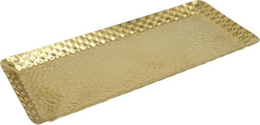 Gold Hammered Rectangular Platter Serving Trays, Decorative Stainless Steel Reusable Dessert Plates for Living Room Kitchen/Hosts(9.8 x 4.3 Inch, 1 Pack)