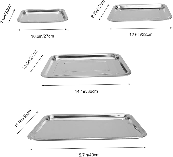 4pcs Stainless Steel Bread Tray Fruit Plate Cake Serving Plate Silver Tray for Home Dining