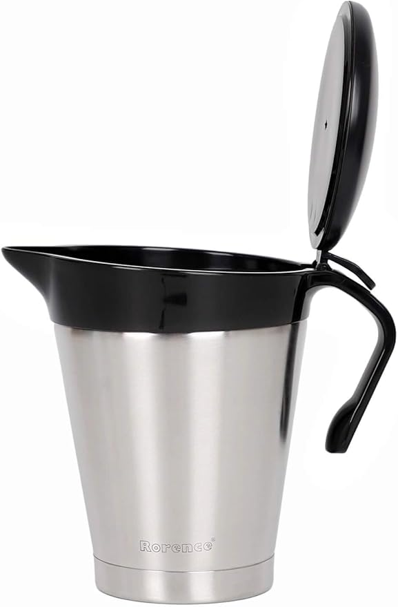 Rorence Stainless Steel Double Insulated Gravy Boat Sauce Jug with Hinged Lid for Thanksgiving Dinner - 32 Oz