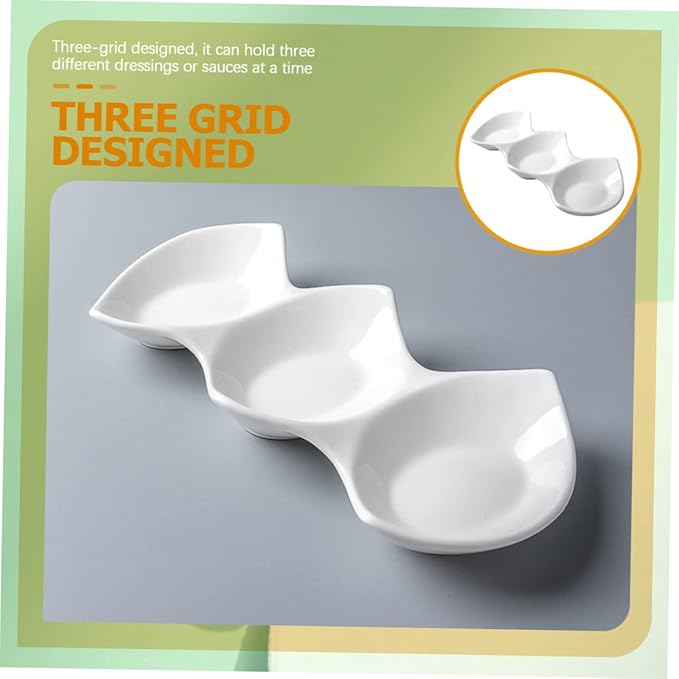 PRETYZOOM Triple Sauce Dishes Three-grid Ceramic Serving Bowls Appetizer Plate Condiment Bowl
