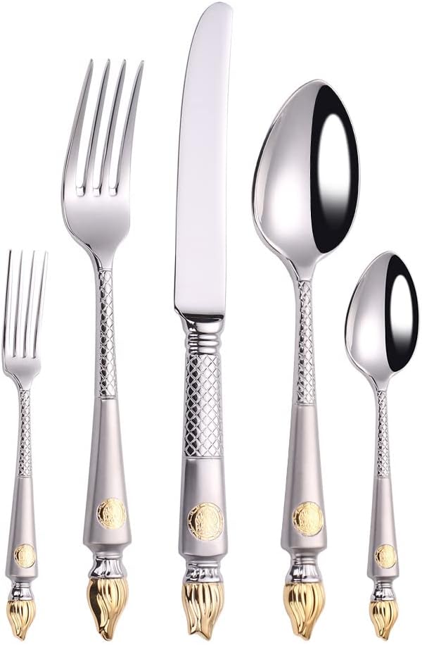 Stainless Steel Flatware serving set,Home Kitchen Eating Tableware Set,Dishwasher Safe,For Home Kitchen Restaurant Hote 5/20 Piece 304 Stainless Steel Steak Knife And Fork Set Light Luxury Sandblastin
