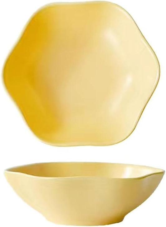 Sauce Dish 2-piece/4-piece Creative Flower Shaped Ceramic Plate Soup Bowl Plate Snack Plate Dim Sum Plate Sauce Bowl Snack Plate(Yellow,4-Piece)