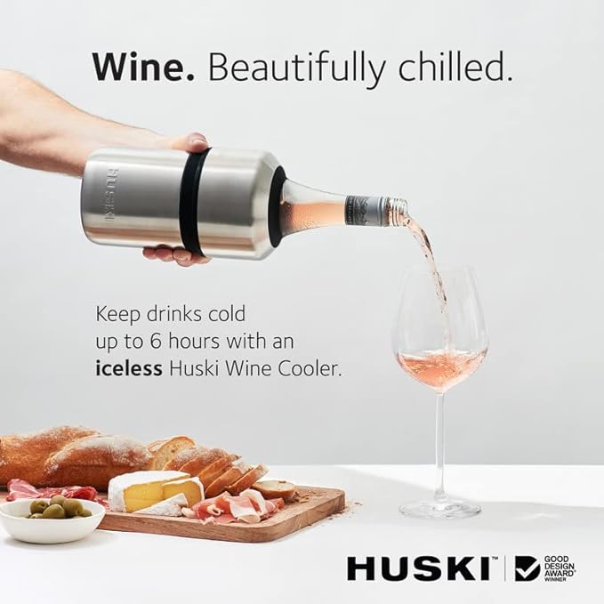 Huski Wine Chiller | Award Winning Iceless Design | Keeps Wine Cold up to 6 Hours | Wine Accessory | Next Generation Ice Bucket | Fits Some Champagne Bottles | Perfect Gift for Wine Lovers (Black)