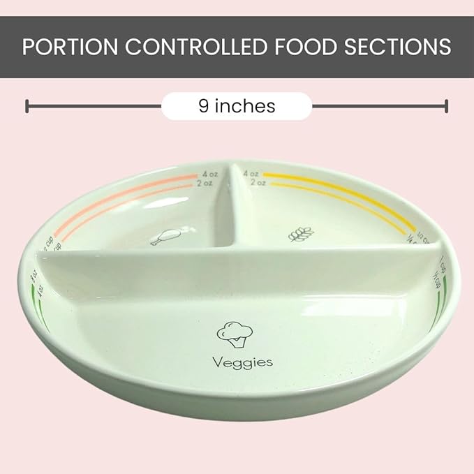 Uba DIABETIC Portion Control Plate (PORCELAIN) with Built-in Measurements