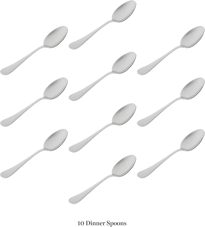 Martha Stewart Alness 10-Piece Dinner Spoon Set – Mirror Finish Stainless Steel Flatware, 3.0 mm Gauge, Durable Everyday Silverware