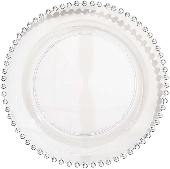 Efavormart 10 Pack | 8" Clear/Silver Beaded Rim Plastic Dinner Plates, Disposable Round Party Plates