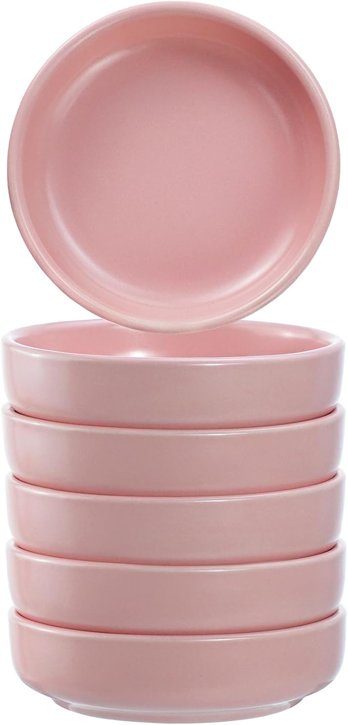 Colias Wing 3.5 Inch Simple Style Single Color Pattern Stylish Design Multipurpose Porcelain Side Dish Bowl Seasoning Dishes Soy Dipping Sauce Dishes-Set of 6-Pink