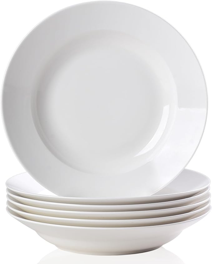 Vitrelle 6-Piece Salad Plates Set Triple Layer Glass and Scratch Resistant, 9.5 Inch Lightweight Round Plates, Winter Frost White