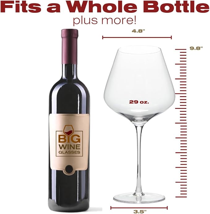 Balthazar Giant Wine Glass - Premium Crystal Wine Glasses Set of 2 - Fits Entire 750 ml Bottle