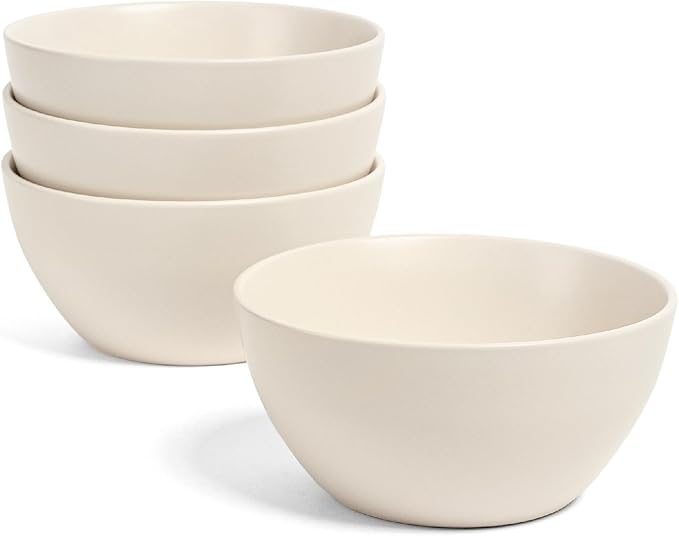 over&back Coupe Cereal Bowl Set - Stoneware Dishes - Comes with 4 Cereal Bowls - Easy-to-Stack Breakfast Place Settings - 6" x 6" x 2.6" - 25oz - Semi-Matte Ivory