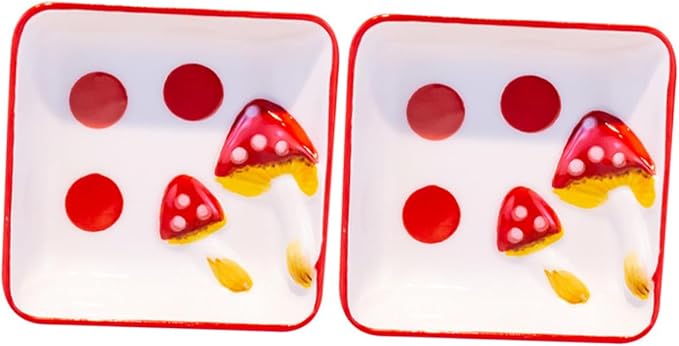2pcs Sauce Dish Mushroom Ceramic Plates Appetizer Dishes for Cottagecore Kitchen