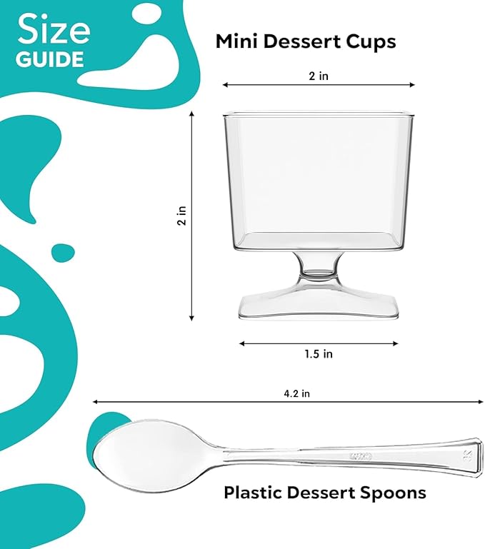 Exquisite Mini Dessert Cups With Spoons 200 Pcs - 2 Oz Square Clear Plastic Pudding Cups Disposable With Tasting Spoons 100 Sets | Mini Parfait Cup | Appetizer Cup For Party & Events