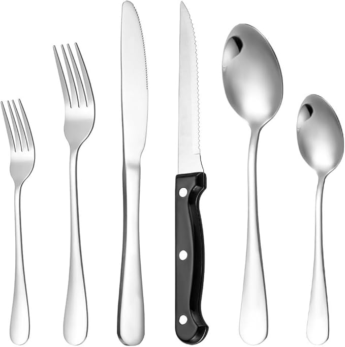 Stainless Steel Flatware serving set,Home Kitchen Eating Tableware Set,Dishwasher Safe,For Home Kitchen Restaurant Hote 61-piece Thickened Stainless Steel Cutlery Set Hotel Restaurant Knife, Fork And