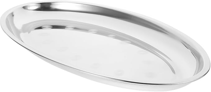Cabilock Stainless Steel Oval Serving Tray Food Plate for Fish Steak Snacks Versatile Dinner Dish Smooth Surface Easy to Clean for Home Entertaining Daily Use