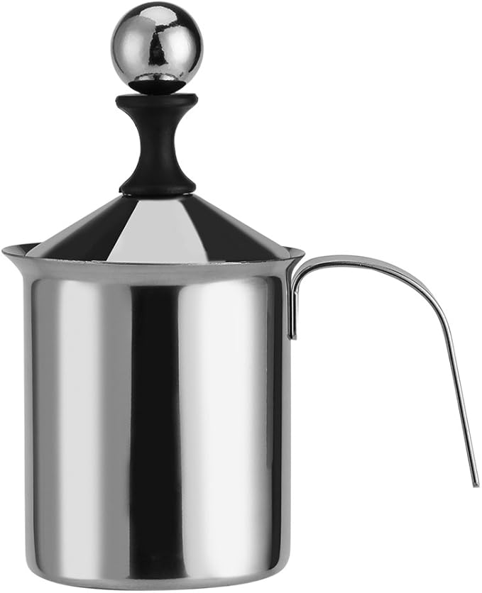 Frabosk 400ML 800ML Stainless Steel Manual Milk Frother Double Mesh Coffee Foamer Creamer Blender Whisker Manual Milk Frother (400ml)
