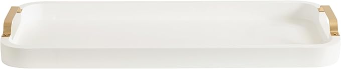 Kate and Laurel Farson Modern Decorative Wood Rectangle Tray with Handles, 10 x 24, White and Gold, Transitional Rectangular Tray for Use as Entryway Tray Decor or Ottoman Serving Tray