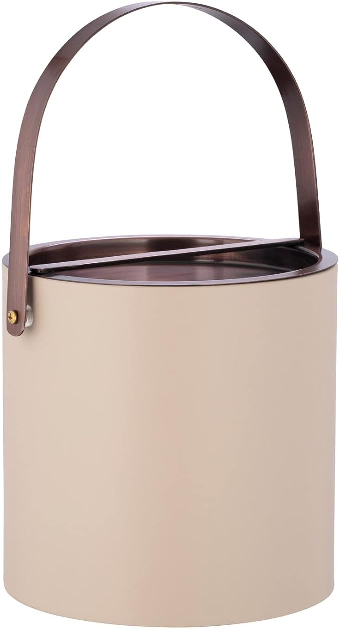 Kraftware BARCELONA 3qt Ice Bucket with Oil Rubbed Bronze Arch Handle & Bridge Cover: Taupe