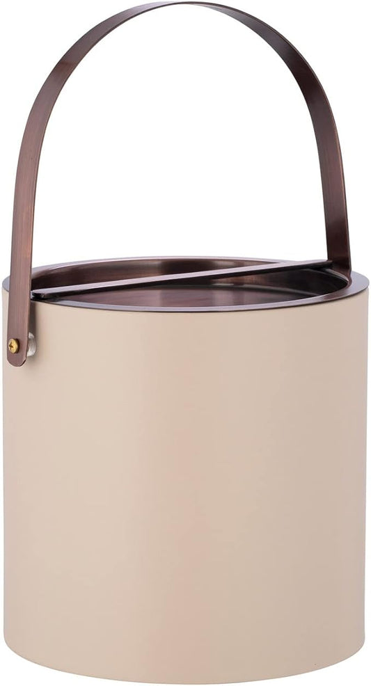 Kraftware BARCELONA 3qt Ice Bucket with Oil Rubbed Bronze Arch Handle & Bridge Cover: Taupe