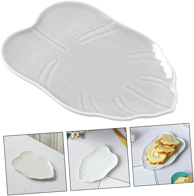Leaf Designed Serving Trays Ceramic Dessert Plates Elegant Appetizer Dishes