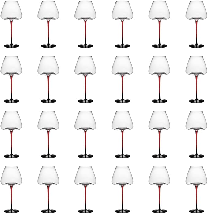 LEMONSODA Concave Champagne & Wine Glasses - Modern Red Stem & Black Bottom for Sparkling Wine, Rosé, Prosecco, Champagne – Handcrafted Barware, Perfect for gift (24oz, Set of 24)(2241)