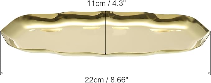 uxcell Stainless Steel Decorative Tray 8.6" x 4.3" Wave Serving Tray Suitable for Jewelry Coffee Table Bar Kitchen Countertop Bathroom Tableware, Gold
