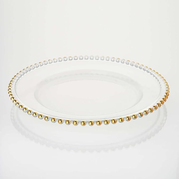 Efavormart 8 Pack | 12" Gold Beaded Round Glass Charger Plates, Event Tabletop Decor