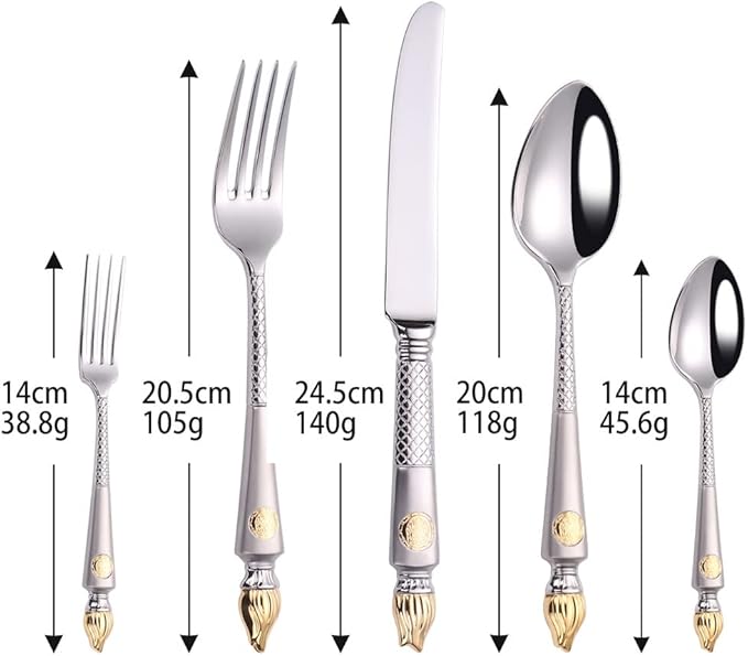 Stainless Steel Flatware serving set,Home Kitchen Eating Tableware Set,Dishwasher Safe,For Home Kitchen Restaurant Hote 5/20 Piece 304 Stainless Steel Steak Knife And Fork Set Light Luxury Sandblastin