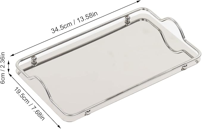 Silver Tray, Stainless Steel Large Rectangle Tray for Home, Living Room, and Commercial Use - for Serving Coffee, Water Cups, and Fruits - Rust-Resistant and Durable