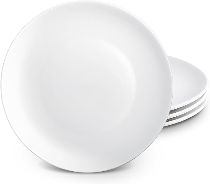 4 PCS Ceramic Salad Plates, 7 inch White Ceramic Plate, Small Appetizer Plates,Microwave, Oven, Dishwasher Safe, Round Porcelain Serving Plate for Kitchen Salad Dessert Appetizers