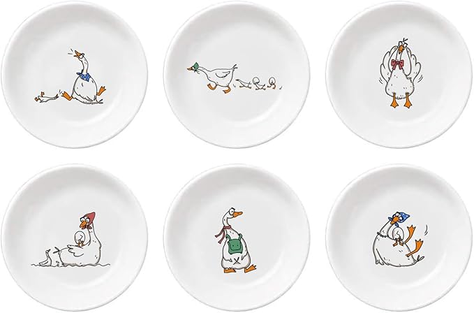 SOCOSY Cute Cartoon Animal Seasoning Dishes Sauce Dishes Sushi Dipping Bowls Appetizer Plates Little Cat Feeding Plates, Serving Dish for Home Kitchen Restaurant-Goose-3.5 Inch