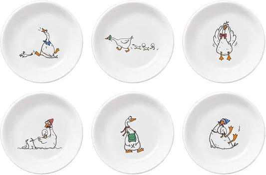 SOCOSY Cute Cartoon Animal Seasoning Dishes Sauce Dishes Sushi Dipping Bowls Appetizer Plates Little Cat Feeding Plates, Serving Dish for Home Kitchen Restaurant-Goose-3.5 Inch