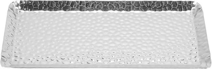 25x11cm Stainless Steel Multipurpose Serving Tray - Dishwasher Safe Pastry Platter for Home & Restaurant Use (Silver)