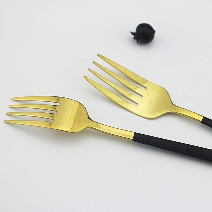 JASHII 20-Piece SUS304 Stainless Steel Flatware Set, Mirror Polished Black Gold Silverware Set Dinner Knife Fork Spoon Dessert Fork Salad Spoon Service for 4.(Black gold)