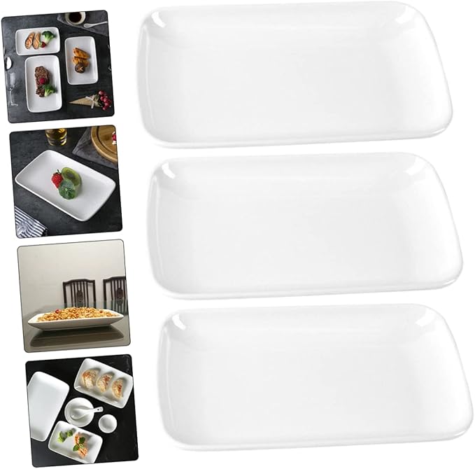 Zerodeko 3pcs White Appetizer Plates Set Rectangular Snack Serving Trays for Family Gatherings Parties Weddings