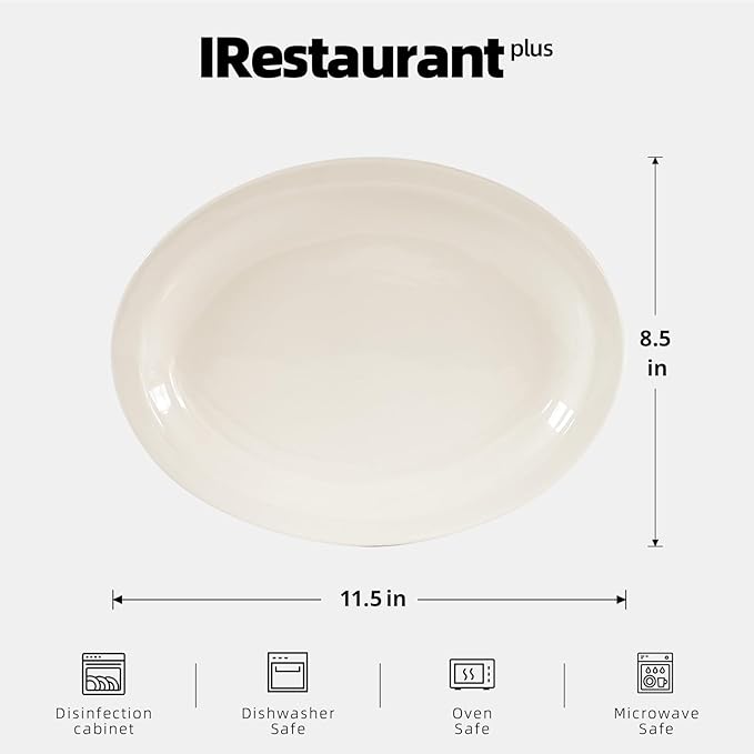 Stoneware Narrow Rim Commercial Grade America White, Platter 11.5" x 8.5", Case of 12