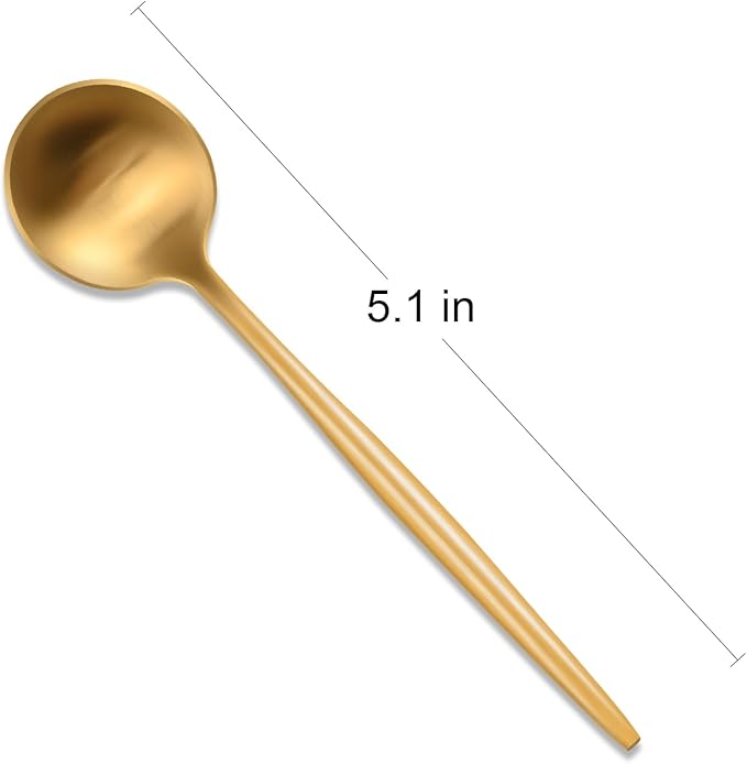 5.1 Inches Satin Gold Coffee&Tea Spoons,Small Demitasse Spoon,Mini Spoons For Stirring,Gold Teaspoons Set Of 4 SS18/10 Solid Round Spoon