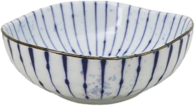 Ebros Gift Artistic Blue Waves Fubuki Tokusa Made In Japan Dinnerware Serveware Kitchenware Set Asian Japanese Restaurant Supply (Pack Of 6 Round Flair Small Shallow Bowls 11oz)