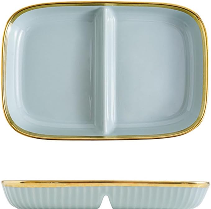 Porcelain Healthy Eating Plate, Ceramic 2 Compartment Divided Plates, Portion Control Plates for Adults Weight Loss, Length: 23.8cm/9.37 inch