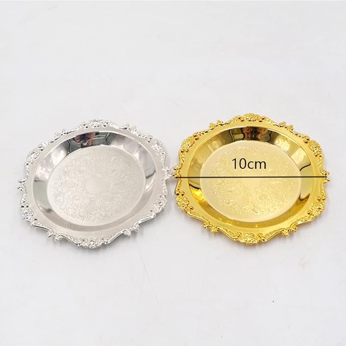 2 Pcs Vintage Metal Carved Decorative Serving Tray Dispaly Organizer for Tableware Jewelry Cosmetic Trinkets Candle Towel (Silver)
