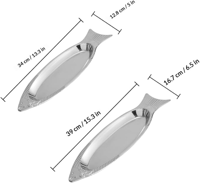 VOSAREA 2pcs Stainless Steel Fish Plate Charcuterie Boards Grilling Plate Serving Trays