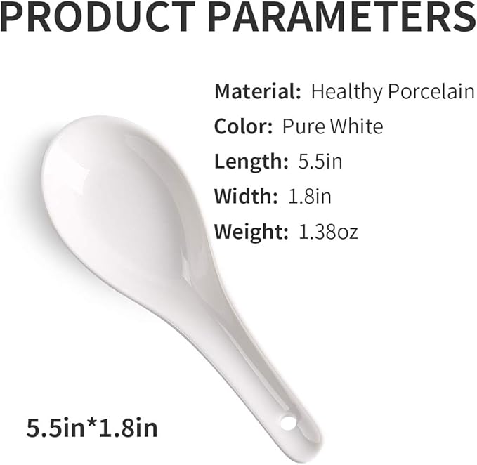 HAPPY KIT Asian Soup Spoons Set of 12, Ceramic Ramen Spoons Set Proper for Corelle Pho Miso Wonton Ramen Dumpling Macaron Dishwasher & Oven Safe