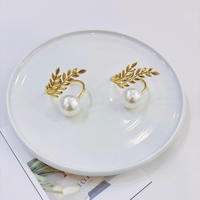 Gold Pearl Napkin Rings Bulk Set of 12 Napkin Ring Holder for Christmas Thanksgiving Wedding Party Easter Dinner Dinner Table Decorations