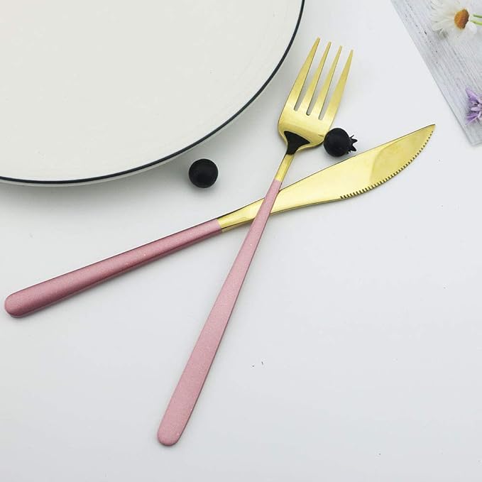 JASHII 20-Piece SUS304 Stainless Steel Flatware Set, Mirror Polishing Dinnerware Set Service for 4, Knife/Fork/Spoon/Dessert Spoon/Dessert Fork (Pink gold)
